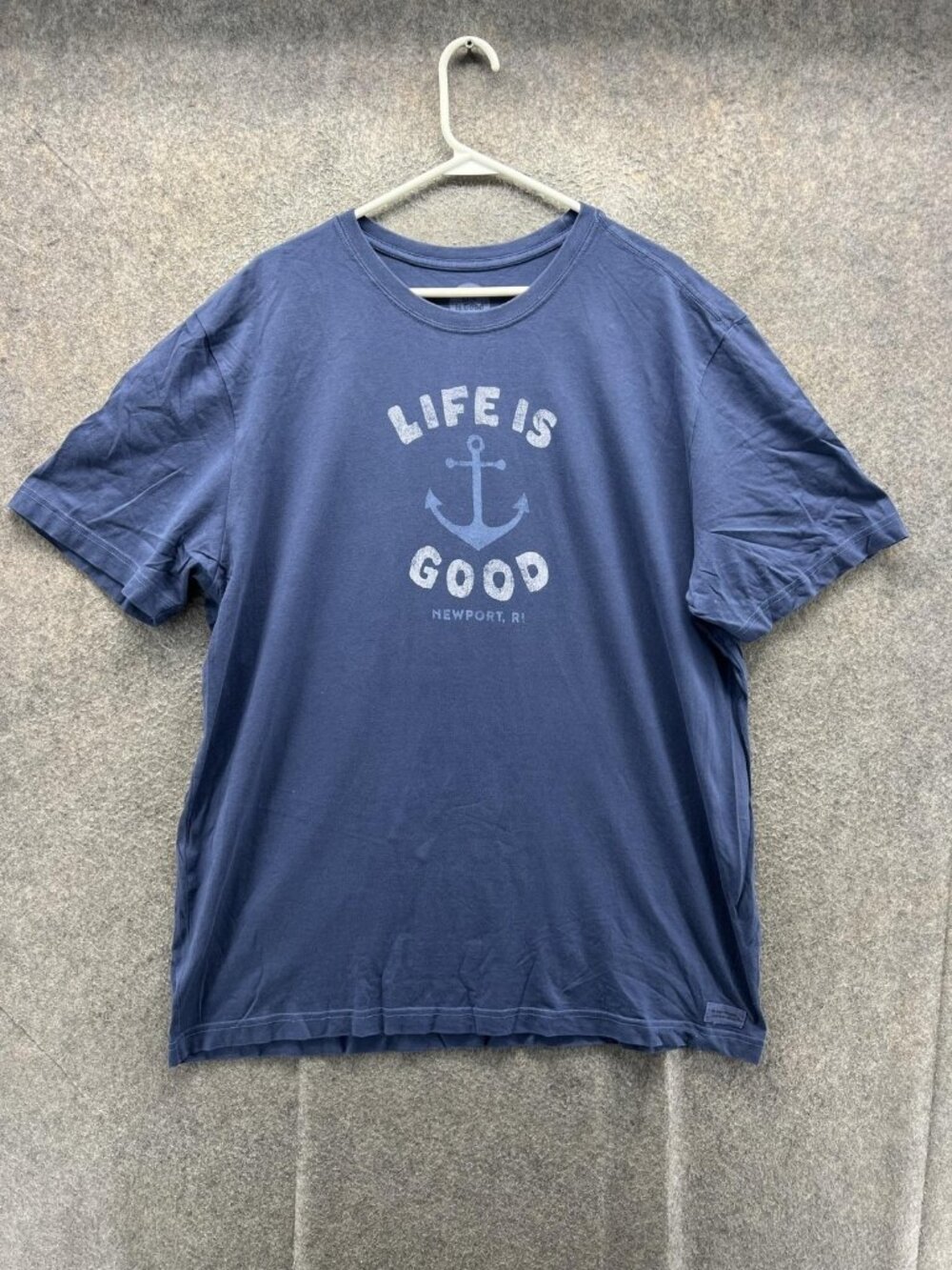 Life Is Good Shirt Mens XL Blue Newport RI Anchor Graphic Tee Tagless Nautical